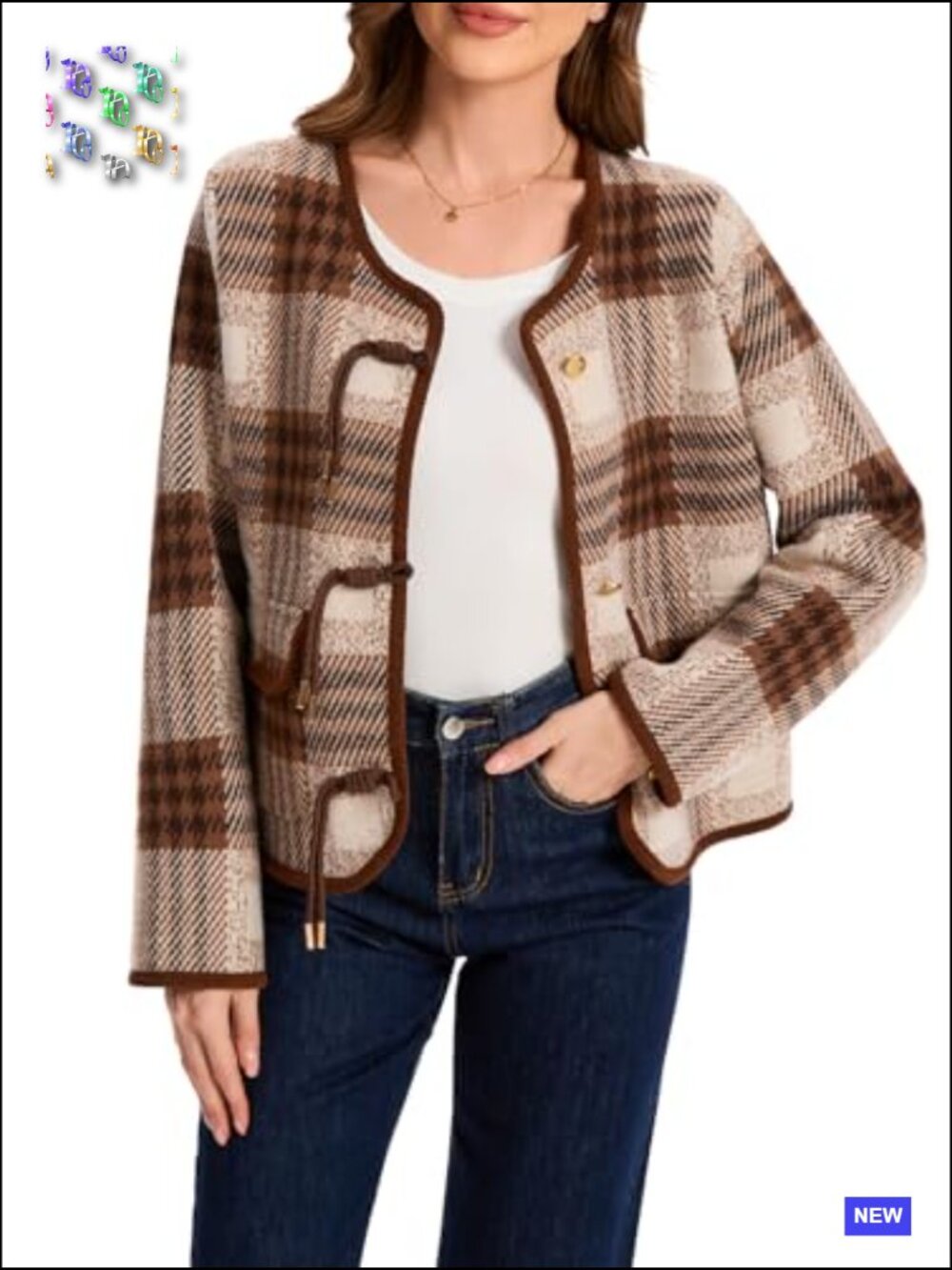 Plaid Button Down Cardigan Sweater Long Sleeve Chunky Knit Vintage Outerwear - Picture 2 of 7